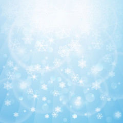 Abstract blue white background with snowflakes. Winter vector illustration.