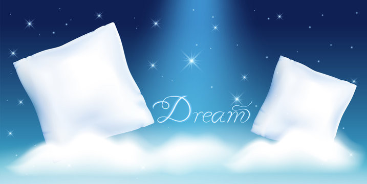 Two feather pillow against the starry night sky and cloud