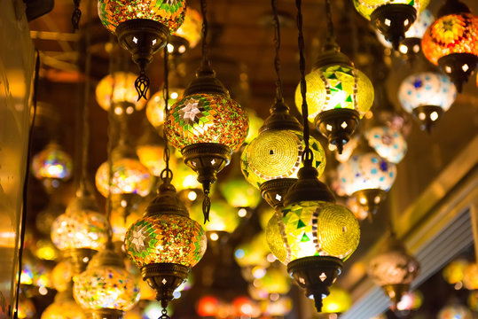 Multi colored lamps Grand Bazaar in Istanbul