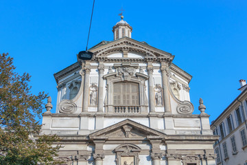 Fototapeta na wymiar Architectural detail of the Roman Catholic Baroque San Giuseppe Church in Milan