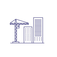 Construction crane and buildings line icon. Construction site, building industry, housing development. Construction concept. Vector can be used for topics like industry, architecture, engineering