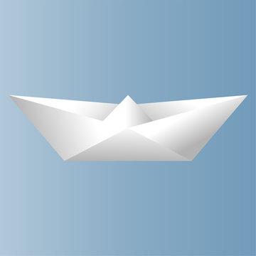 Paper volumetric ship of white color. Vector drawing. Isolated.