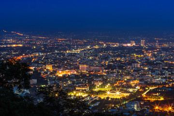 Fototapeta na wymiar View cityscape over the city center of Chiang mai,Thailand at twilight night.