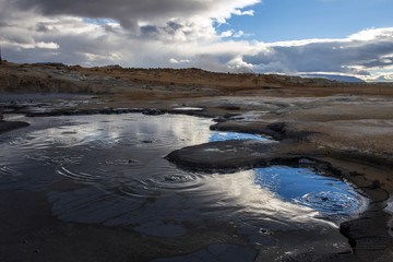 Hot spring at the geothermal / volcanic area Hverarönd Hverir at Lake Myvatn Region, Iceland