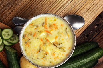 Polish cucumber soup with fresh cucumber and potatoes.