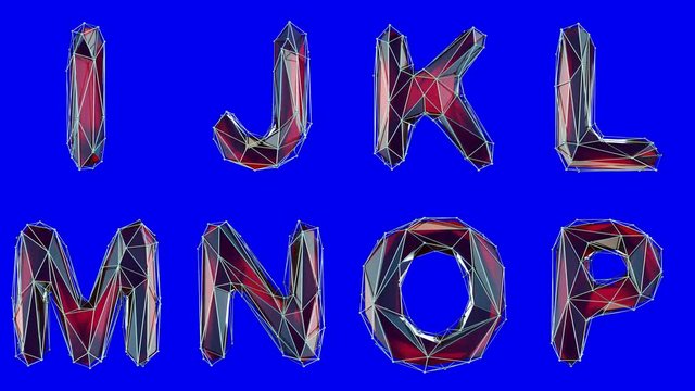 Alphabet made of low poly style isolated on blue background.