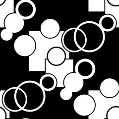 Seamless geometric abstract pattern with circles, squere and rings