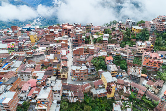 Aerial view of the town of Coroico in the Yungas of La Paz, Bolivia