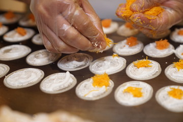 Cooking Fresh Thai Crispy Pancake., Bangkok, Thailand.