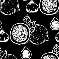 lemon, figs tropical fruits seamless pattern