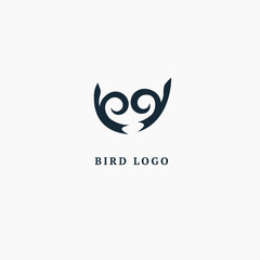 Bird silhouette logo. Vector abstract minimalistic illustration flying fowl. Pigeon icon. Zoo, pet shop, farm, bird feather, wild nature vector flat style logotype modern.