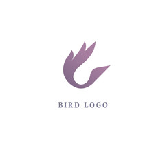 Bird silhouette logo. Vector abstract minimalistic illustration flying fowl. Pigeon icon. Zoo, pet shop, farm, bird feather, wild nature vector flat style logotype modern.