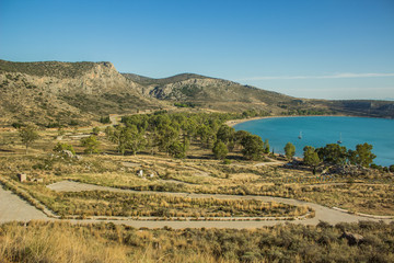 nature scenic landscape summer view of sea shore bay from mountain rocks point place