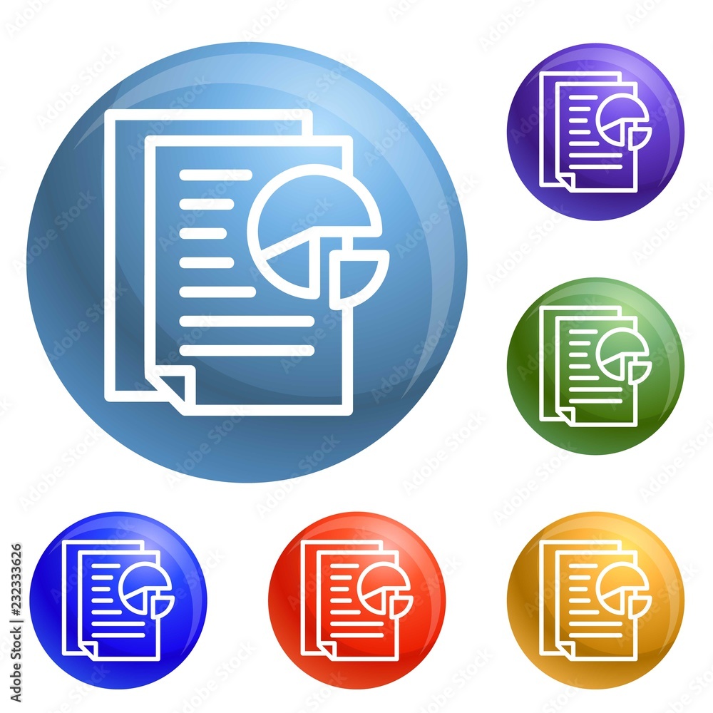 Aufkleber graph paper icons set vector 6 color isolated on white background