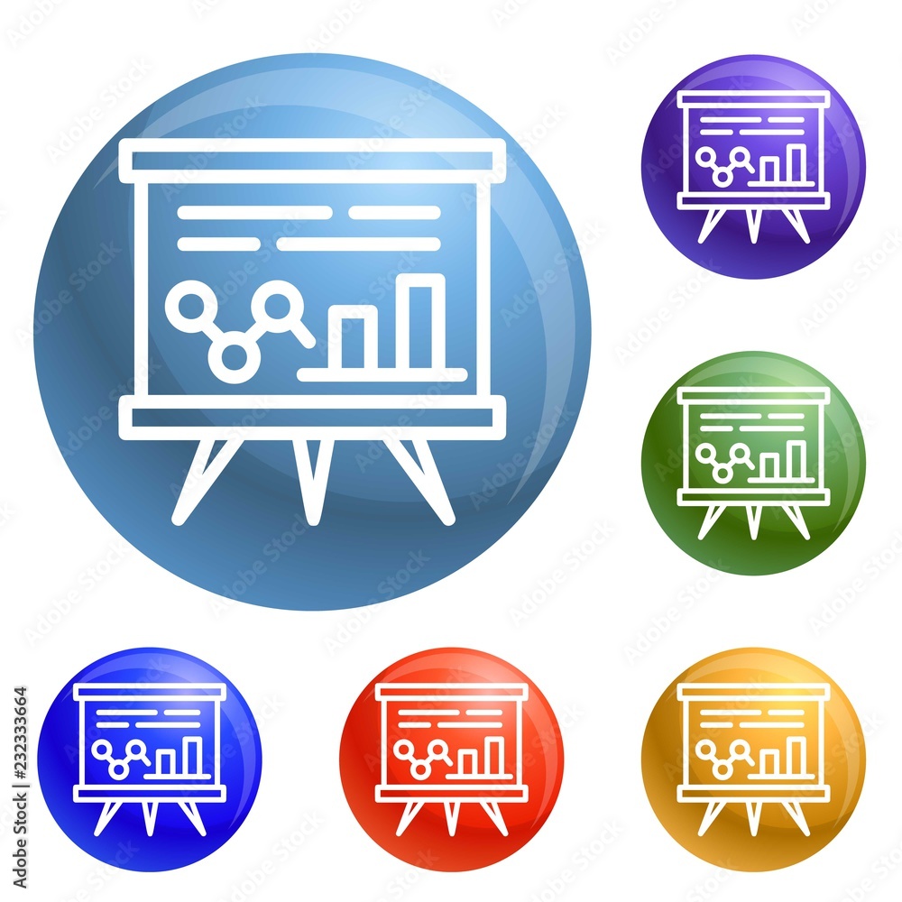 Aufkleber graph banner icons set vector 6 color isolated on white background