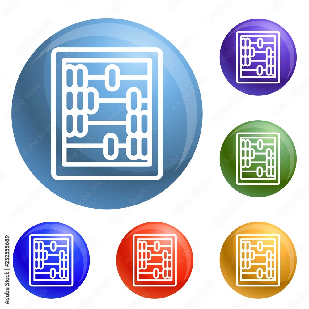 Poster retro wood calculator icons set vector 6 color isolated on white background