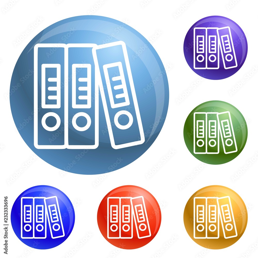Aufkleber office folder icons set vector 6 color isolated on white background