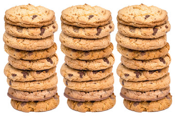  Cookies stacked, several cookies together, with white background and isolated.
