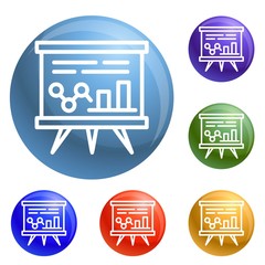 Graph banner icons set vector 6 color isolated on white background