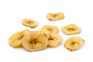 Dried sliced banana isolated on white background