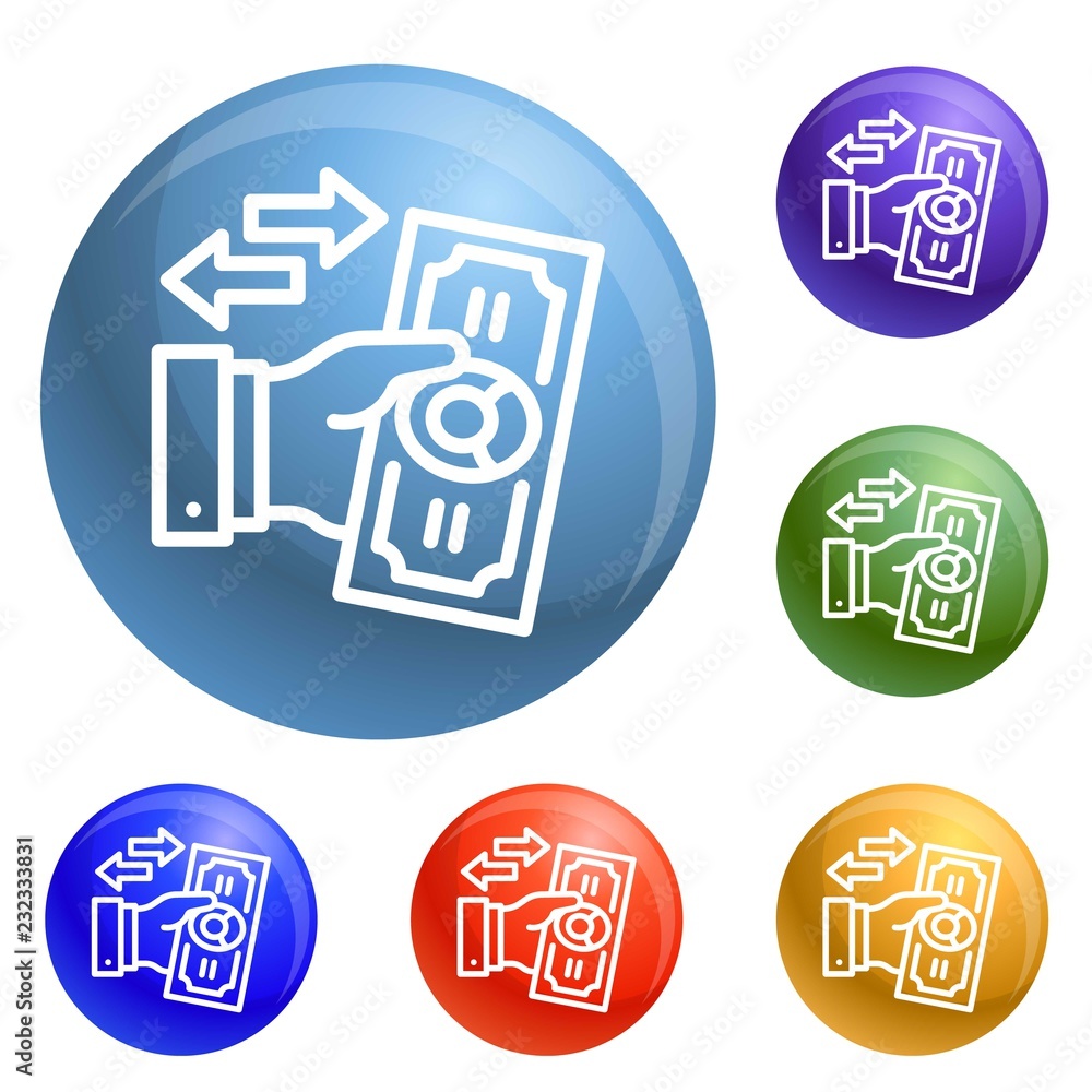 Aufkleber reverse bribery icons set vector 6 color isolated on white background