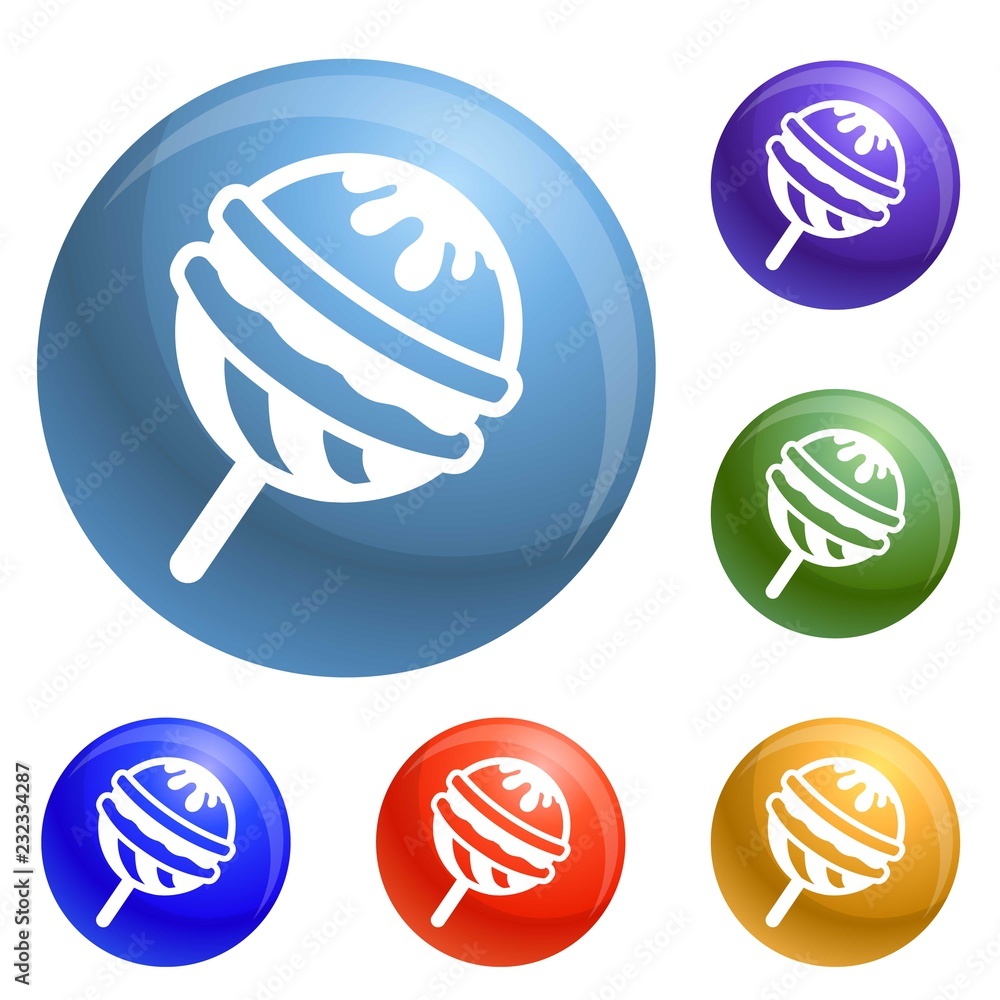 Poster choco lollipop icons set vector 6 color isolated on white background