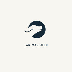 Wolf silhouette logo. Vector abstract minimalistic illustration wild animal. Hunter, pet shop, zoo, clinic vector flat style logotype modern.