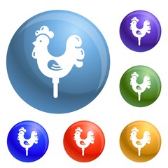 Candy cock stick icons set vector 6 color isolated on white background