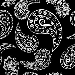 paisley seamless pattern, hand drawn indian cucumber, sketch
