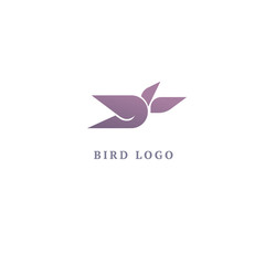 Bird silhouette logo. Vector abstract minimalistic illustration flying fowl. Pigeon icon. Zoo, pet shop, farm, bird feather, wild nature vector flat style logotype modern.