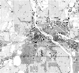 Mappa satellitare di Minneapolis, Minnesota, Usa, strade della città. Stradario e mappa del centro città. 
