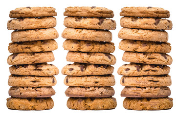  Cookies stacked, several cookies together, with white background and isolated.