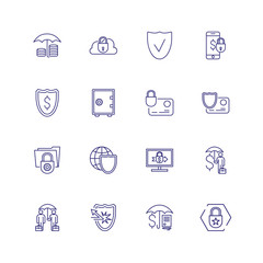 Money safety icons. Set of line icons on white background. Money, banknote, partners, protection. Vector illustration can be used for topics like money, economy, security