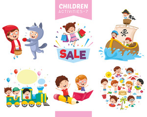 Vector Illustration Of Children Activities Set