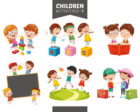 Vector Illustration Of Children Activities Set