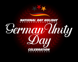 Holiday design, background with handwriting texts and national flag colors for third of October, Day of German Unity, celebration; Vector illustration