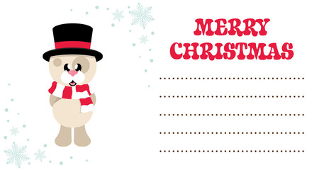 cartoon cute dog with scarf in hat on the christmas card