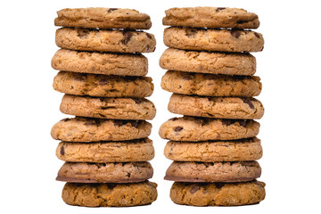  Cookies stacked, several cookies together, with white background and isolated.