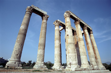 Naklejka premium The Temple of Olympian Zeus or the Olympieion or Columns of the Olympian Zeus is a monument of Greece and a former colossal temple at the centre of the Greek capital Athens.