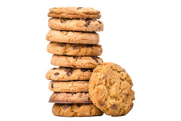  Cookies stacked, several cookies together, with white background and isolated.