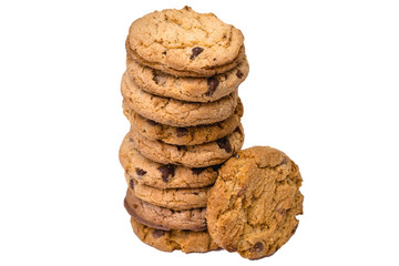  Cookies stacked, several cookies together, with white background and isolated.
