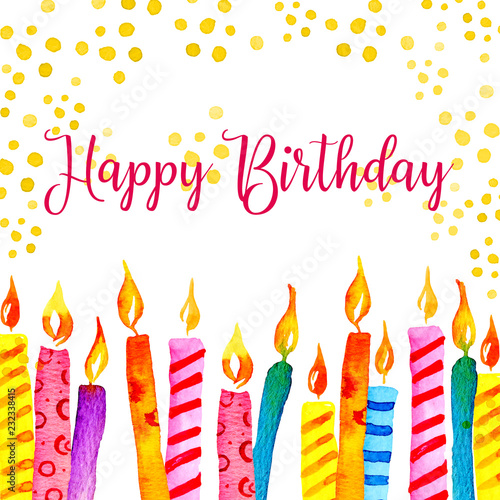 Birthday Card Design Template With Candles Decorations And Wishing Birthday Card Design Template With Candles Decorations And Wishing Hand Drawn Cartoon Watercolor Sketch Ilration