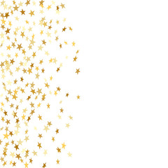 Gold star confetti celebration isolated on white background. Falling stars golden abstract pattern decoration. Glitter confetti Christmas card, New Year. Shiny sparkles. Vector illustration