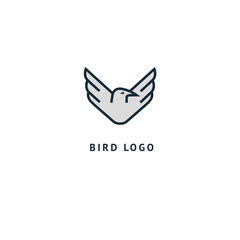 Bird silhouette logo. Vector abstract minimalistic illustration flying fowl. Eagle, falcon icon. Zoo, pet shop, farm, bird feather, wild nature vector flat style logotype modern.