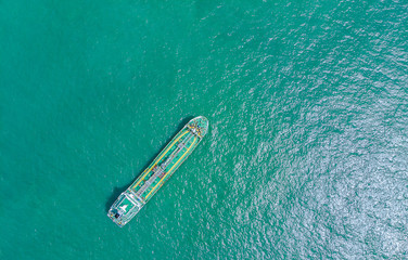 Ship oil tanker and LPG gas in port for export at sea. Aerial view