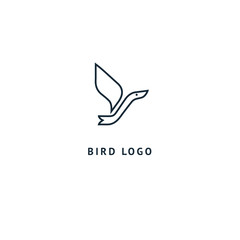 Bird silhouette logo. Vector abstract minimalistic illustration flying fowl. Pigeon icon. Zoo, pet shop, farm, bird feather, wild nature vector flat style logotype modern.