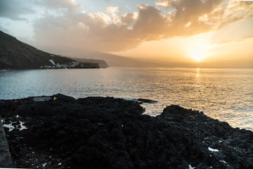 Tenerife, sunset at the norther Coastline with ocean