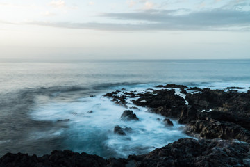 Tenerife Coast with rocks, waves time exposure
