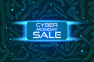 Sale technology banner for cyber monday event. Vector art for your sale promotion.
