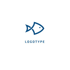 Fish silhouette logo. Vector abstract minimalistic illustration fishing. Tuna, salmon icon. Aquarium, pet shop, marina, fish restaurant, seafood vector flat style logotype modern.